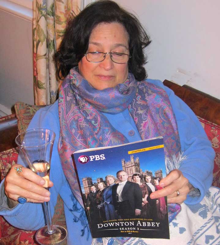 IMG_1780 Nancy thayer reading an article about Downton Abbey