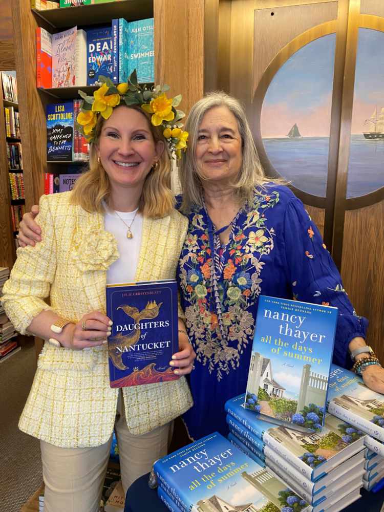 Julie Gerstenblatt, author of the brilliant DAGHTERS OF NANTUCKET and Nancy Thayer posing with books.