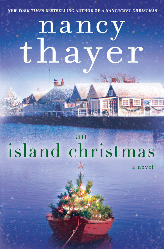 Cover of An Island Christmas showing a boat with a Christmas tree in the harbor